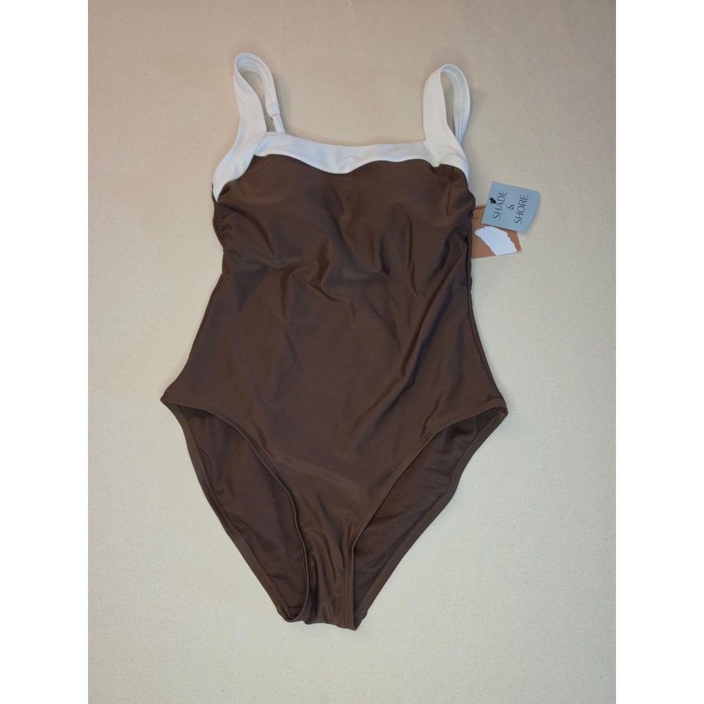 Shade & Shore Square Neck One Piece Swimsuit Brown XL NWT